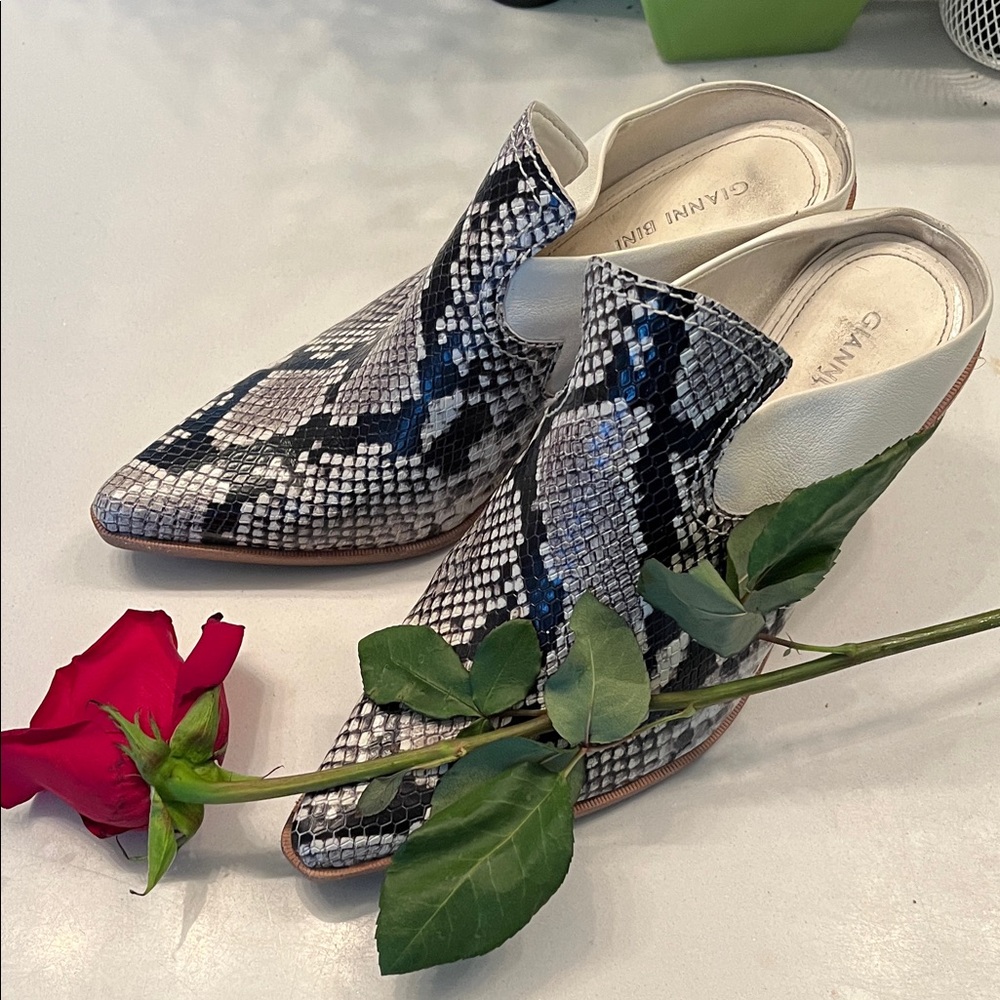 Snakeskin Mules - Black, cream and brown